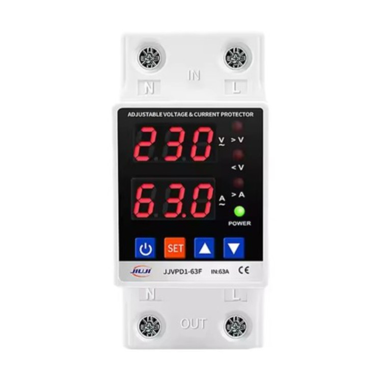 محافظ ولتاژ و جریان ۶۳ آمپر تک فاز مدل JJVPD1-63F1 برند جیوجی