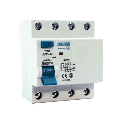 کلید محافظ جان چهار پل پارس فانال 25 آمپر مدل PFR-4P-6K-30mA