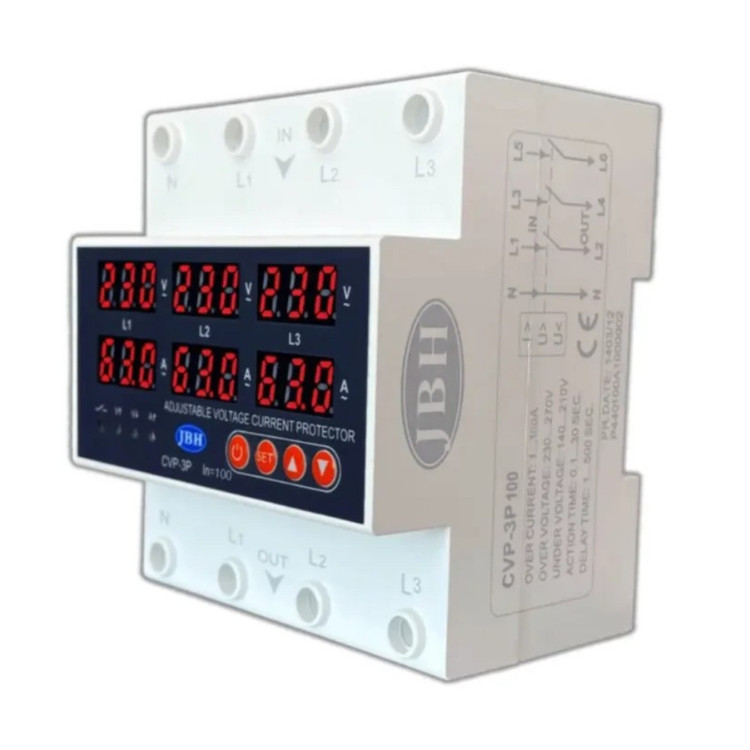 محافظ ولتاژ و جریان سه فاز JBH مدل CVP-3P ظرفیت ۱۰۰ آمپر